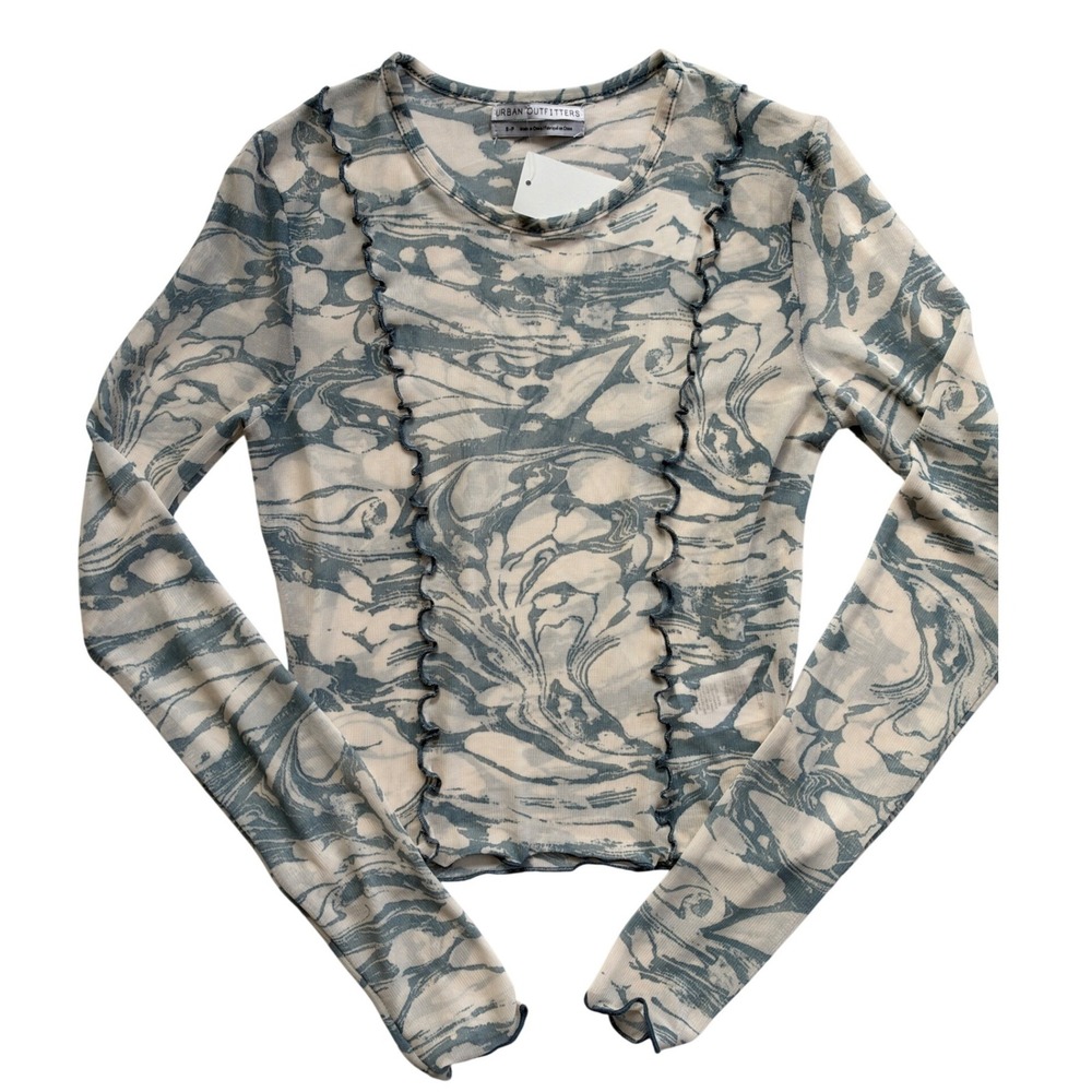 Urban Outfitters Mesh Top Womens Small Grey Marble Swirl Lettuce Edge NWT
